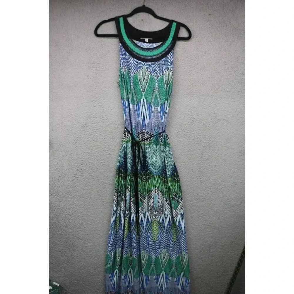 Sandra Darren Sleeveless Silky Maxi Dress-Size 14-Mesh Collar-Tie Belt